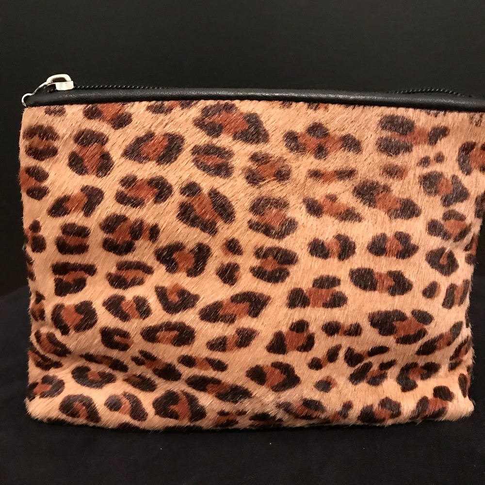 Leopard printed vegan cowhide clutch